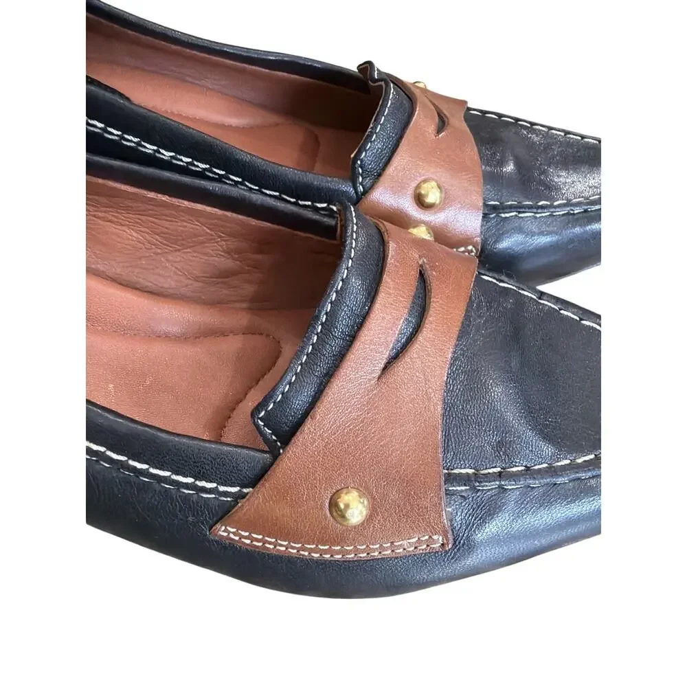 Johnston & Murphy Women's Leather Loafer Heels Black Brown Two Tone pointed 9